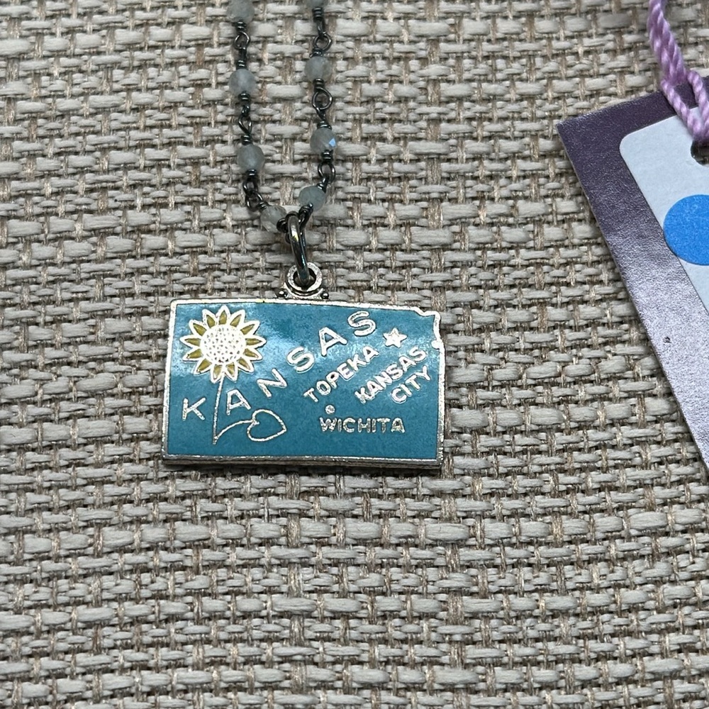 Handmade by Violette Grace State Charm Necklace Kansas # 798